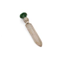 Silver bookmark in the form of a thistle with green stone finial, Birmingham 1917, ALLd.