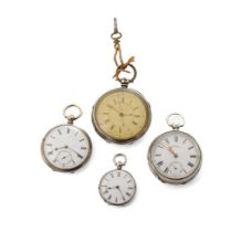 A collection of silver pocket watches to include a Waltham example, an Improved Chronograph and 2