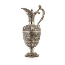 Victorian silver ewer of baluster form, by Aflred Ivory, London 1866, retailed by Elkington & Co