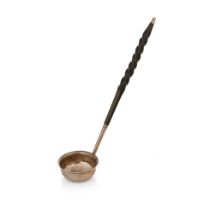 Victorian silver toddy ladle with ebonised wooden handle, George Adams London 1863, 18cm long.