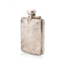 Silver hipflask, hallmarks rubbed, twist stopper, monogrammed 'RSS', 143.9 grams, 13.5cm tall.