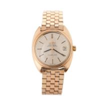 Gentleman's vintage Omega Automatic Chronometer date wrist watch, pink gold capped case and strap