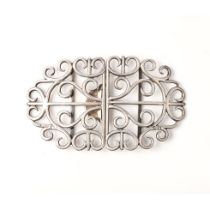 Hallmarked silver large belt buckle, Birmingham 1894, 74.3 grams, 11.5cm wide.