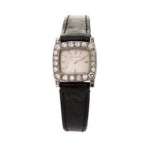Ladie's vintage 18ct white gold Jaeger Le Coultre cocktail watch, comprising a rectangular dial with