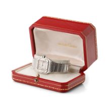 Must De Cartier 'Santos Galbee' ladies bracelet watch. Stainless steel case with Roman numerals.