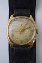 Gentleman's vintage 9ct gold Tudor by Rolex wrist watch, comprising a round dial with applied