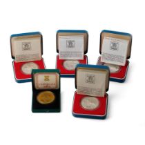 x4 1977 Royal Mint Silver Jubilee Crowns proof coins (Dia 38.61mm, weight 28.276g. together with a