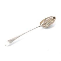 18th century silver straining spoon, London 1797, George Smith & Thomas Hayter, 95.5 grams, 29cm