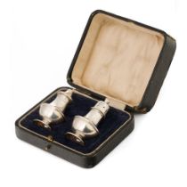 Boxed pair of silver cruets, Birmingham 1919, H W Ltd, 27.3 grams.