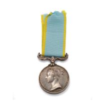 Queen Victoria silver Crimea medal on ribbon, unmarked, 1854.