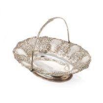 Hallmarked silver large basket with swingover handle and pierced decoration, with foliage