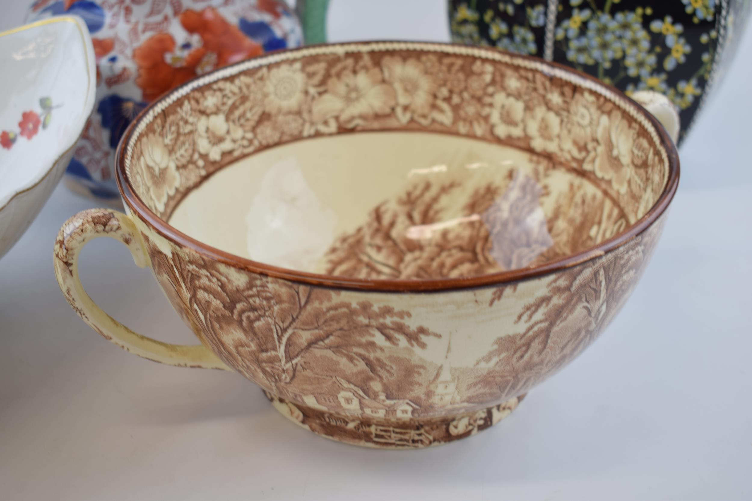 Pottery to include a 19th century English pottery floral comport with a pair of Royal Doulton - Image 3 of 7