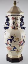 Extra large Masons Ironstone lamp base in the Blue Mandalay pattern, with dragon handles, 66cm