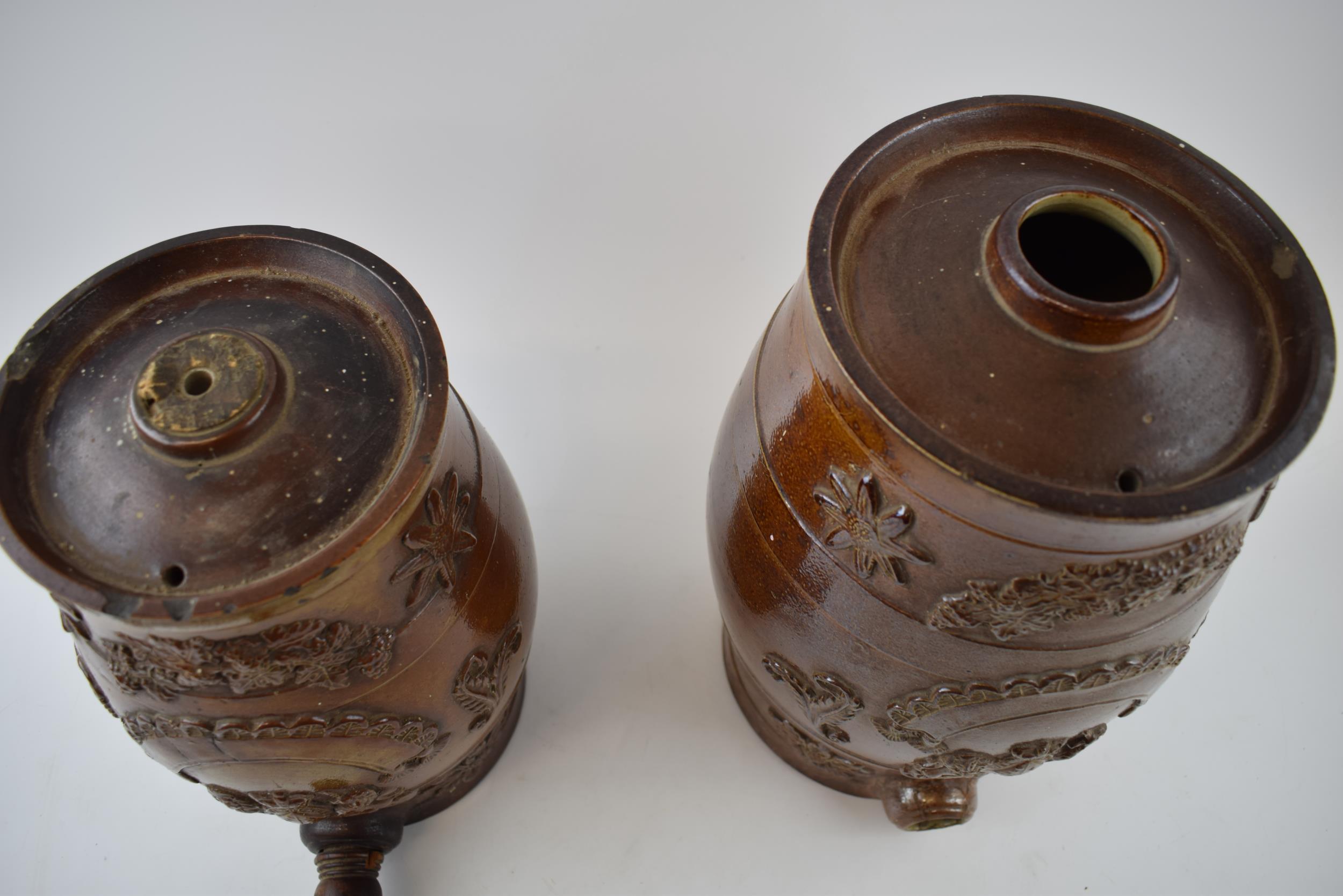 Two 19th stoneware water coolers / dispensers with crests in applied relief decoration. Height - Image 6 of 7