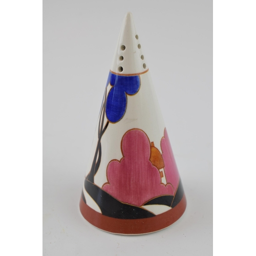 Limited edition Bradex Bizarre Clarice Cliff 'Autumn' conical sugar shaker, 10.5cm tall. Second.