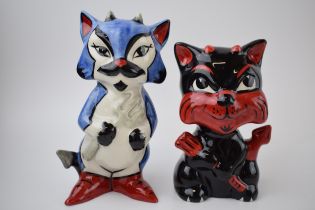 A pair of Lorna Bailey cats to include 2 devils with pitchforks (2). In good condition with no