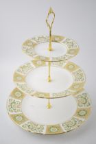 Royal Crown Derby three tier cakestand in the Green Derby Panel pattern, 32cm tall. Mix of first and