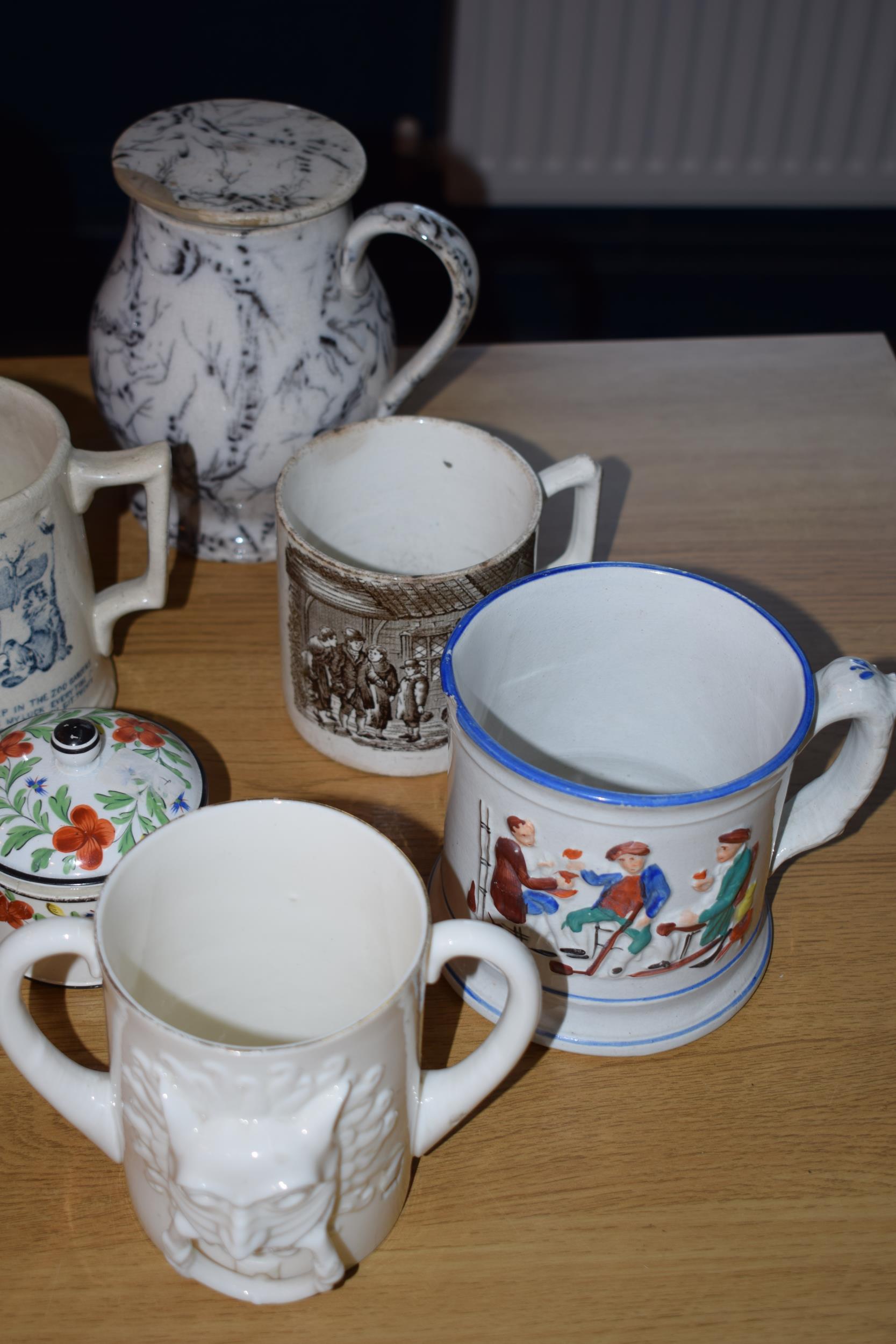 A collection of 19th century pottery to include a W H Goss Progress Blackpoool double handled cup, a - Image 4 of 5