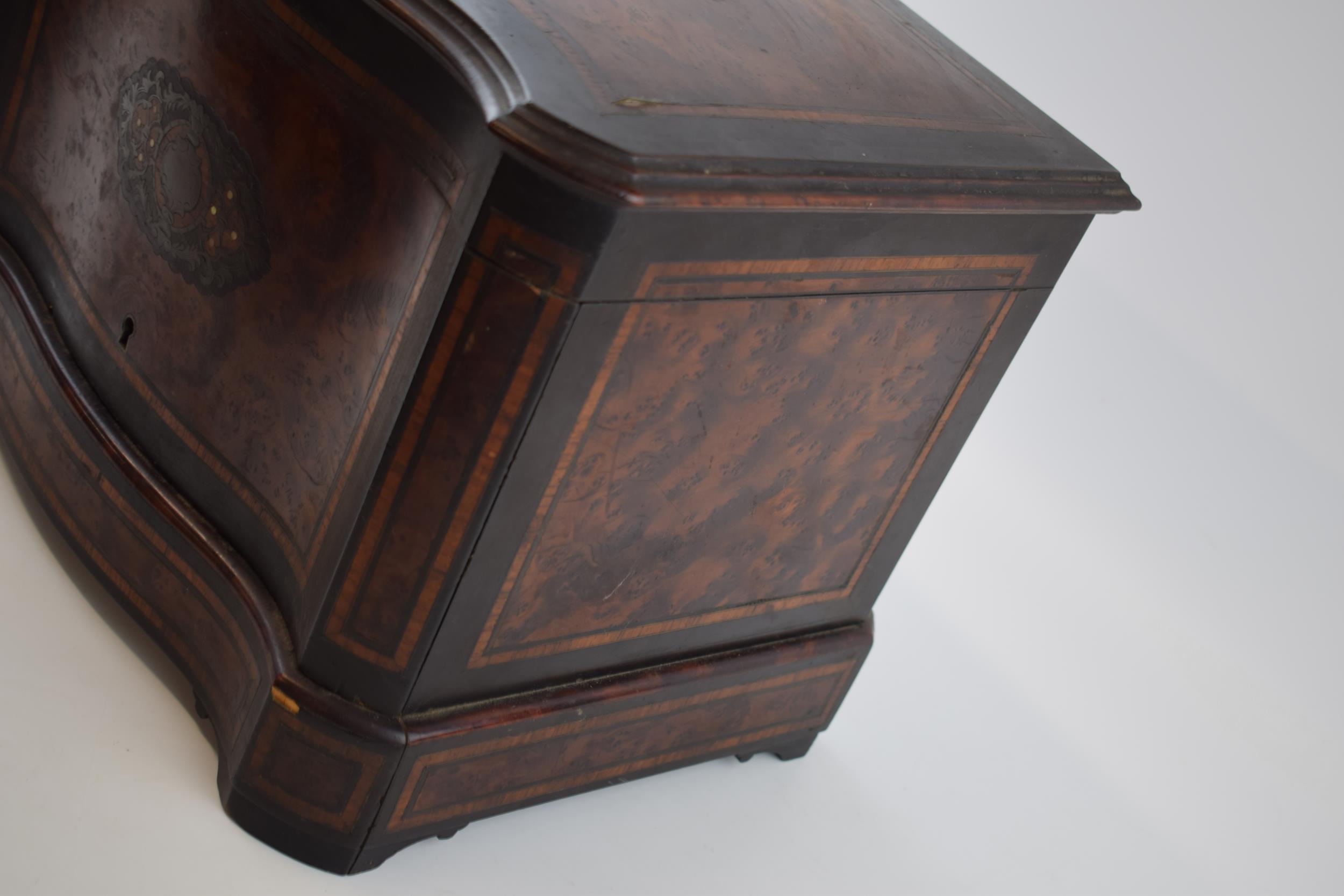 Late 19th century burr walnut cigar cabinet with Mother of Pearl inlaid decoration, with 5 shelves - Image 6 of 10