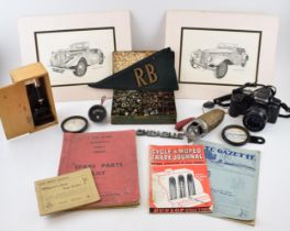 A mixed collection of automobilia items to include a Lucas 100 inspection lamp, two original