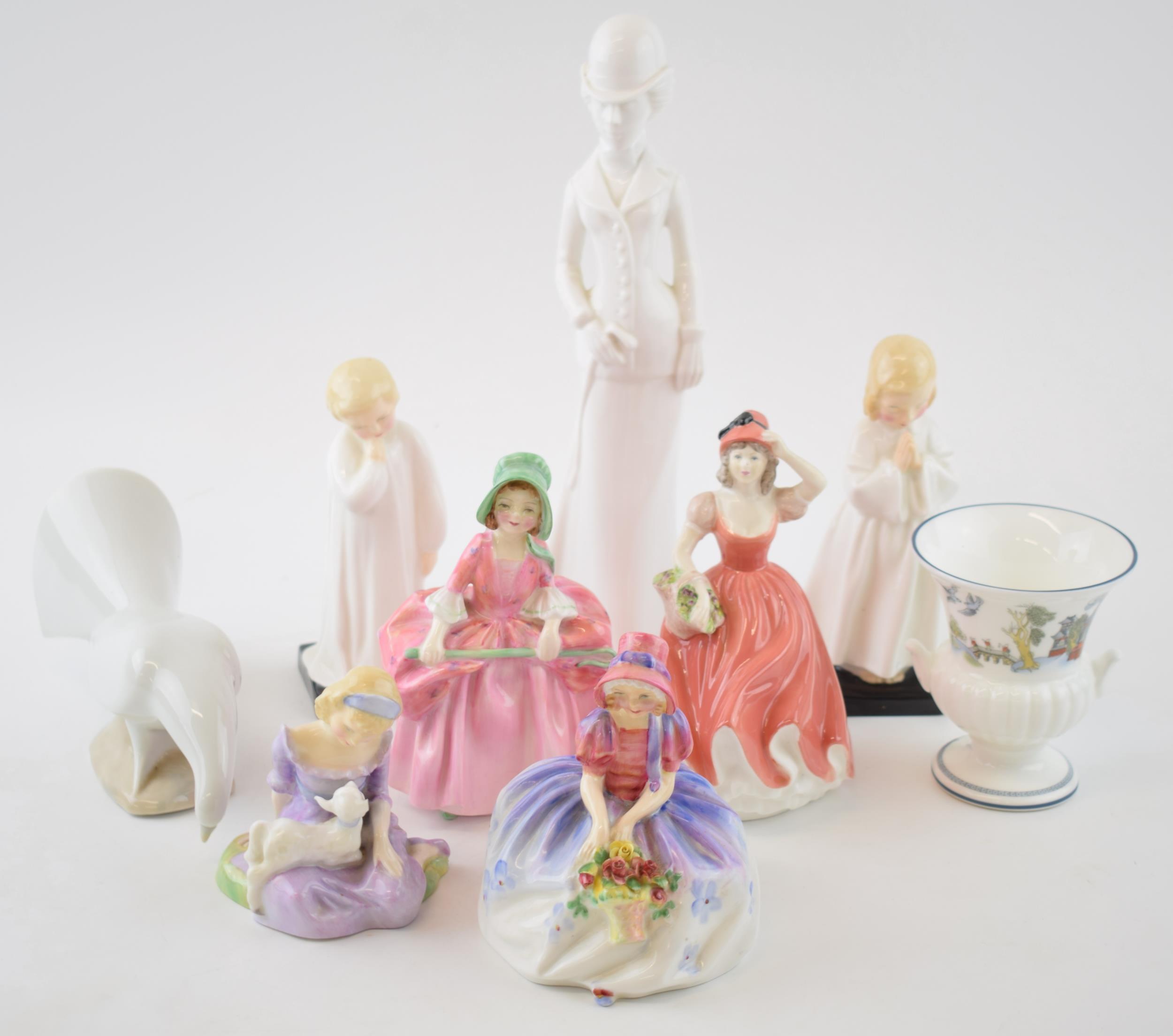 Royal Doulton lady figures to include Monica, Little Bo Peep, Mary Had a Little Lamb (1 ear af),