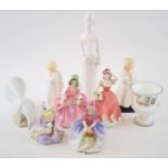 Royal Doulton lady figures to include Monica, Little Bo Peep, Mary Had a Little Lamb (1 ear af),