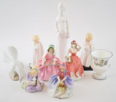 Royal Doulton lady figures to include Monica, Little Bo Peep, Mary Had a Little Lamb (1 ear af),