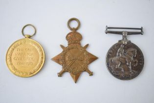 A trio of World War One medals to include 1914-1915 Star, The Great War medal and 1914-1918 medal (