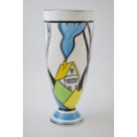 Marie Graves 1/1 low shouldered vase in a Clarice Cliff Bizarre style pattern, 24cm tall. In good