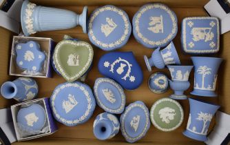 A collection of Wedgwood Jasperware to include vases, bud vases, lidded pots, trinket trays and