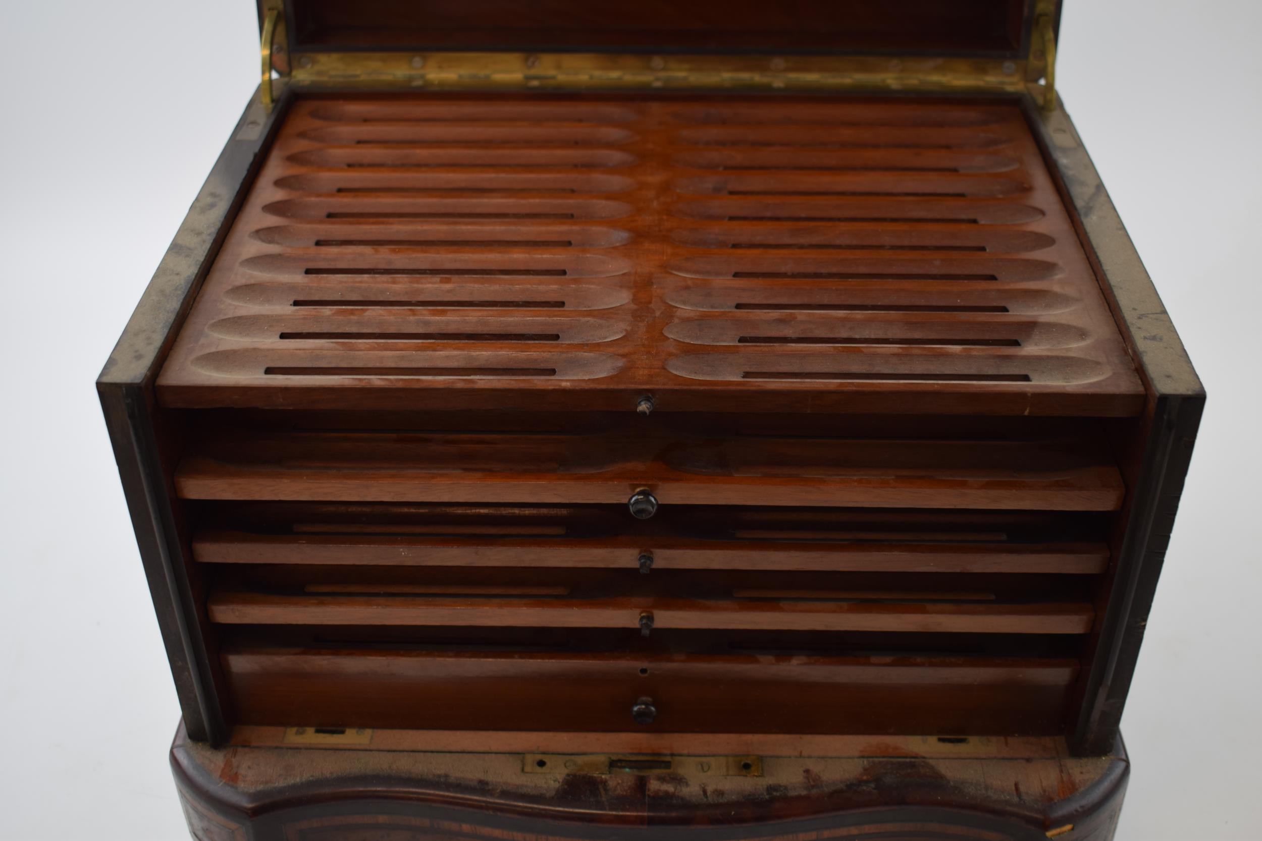 Late 19th century burr walnut cigar cabinet with Mother of Pearl inlaid decoration, with 5 shelves - Image 10 of 10