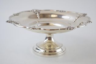 Hallmarked silver pedestal dish with embossed floral decoration, Sheffield 1941, Walker and Hall,