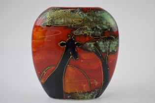 Anita Harris Art Pottery purse vase, decorated with a Giraffe, 13cm tall, signed by Anita. In good