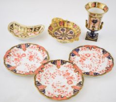 Royal Crown Derby to include an 1128 Imari pedestal vase with 2 handles, a double handled dish, a