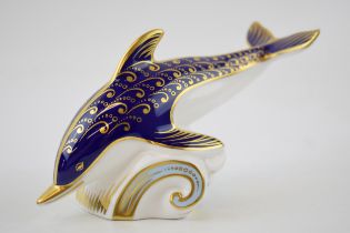 Royal Crown Derby paperweight, Blue Dolphin, 17cm long, red Royal Crown Derby stamp on the base,