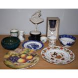 Mixed ceramics to include a Budd fruit scene plate, a stoneware studio bowl in green glaze, a