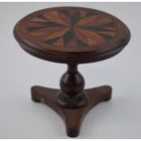 Edwardian apprentice inlaid mahogany miniature tilt-top tripid table, 15cm diameter. In good