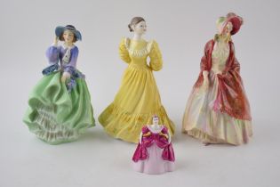 Royal Doulton figurines to include The Paisley Shawl HN1392, Top o'the Hill HN1833 in green