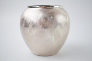 WMF Ikora enamelled vase with silver decoration, 9.5cm tall.
