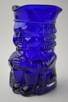 Whitefriars glass Toby jug in a blue colourway, 17cm tall. In good condition with no obvious