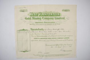A WEST VLAKFONTEIN Gold Mining Company Limited Shares Certificated dated 10th November 1937.