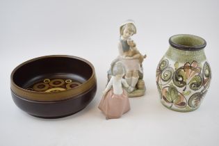 Pottery to include a Lladro figure of a girl with a dog, a Nao girl together with 2 pieces of