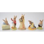 Boxed Royal Doulton Bunnykins to include William, New Baby, Tom, Sands of Time and Sailor (5). In
