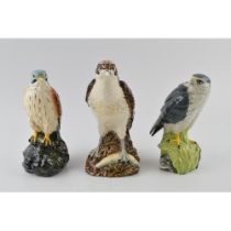 A trio of Royal Doulton bird spirit decanters to include a Kestrel, a Merlin and an Osprey (3). In