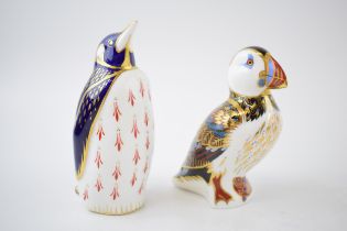 Two Royal Crown Derby paperweights, Puffin and Penguin, one of the original six paperweights