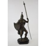 Antique style bronzed spelter figure of a Roman Centurion, on marble base, 55cm tall including