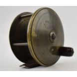 Chas Farlow & Co of 191 Strand London brass salmon reel, 10cm diameter, working mechanism.