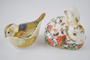 Boxed Royal Crown Derby Paperweights to include a Firecrest and a Meadow Rabbit, both first