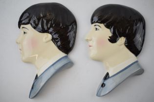 Moorland Pottery Beatles face wall plaques: Lennon and McCartney (2), 15cm tall. In good condition