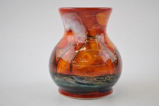 Anita Harris Art Pottery vase, decorated with the Potteries Past design, 11cm tall, signed by Sam